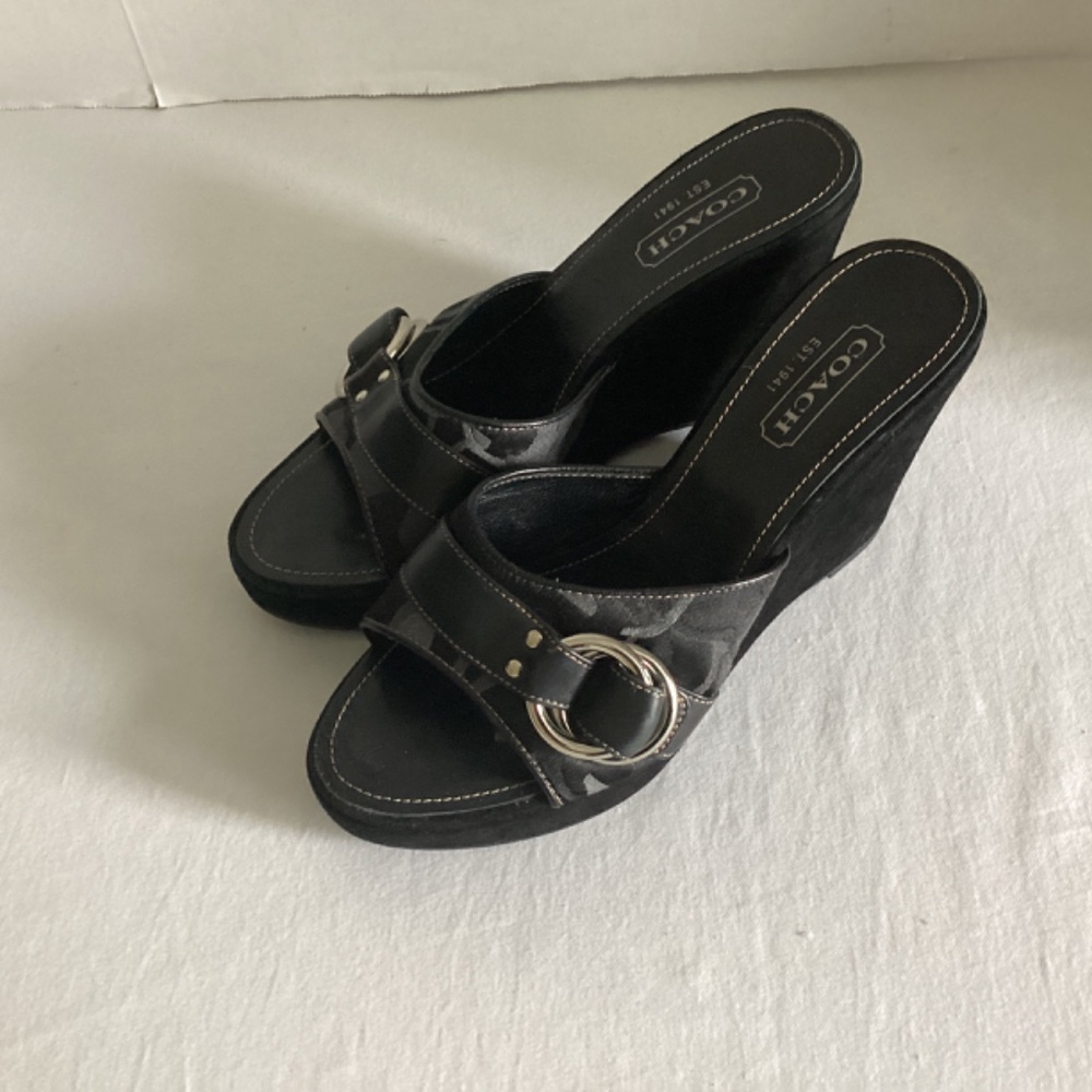Coach Black and Silver Wedge Sandals - Picture 16 of 16